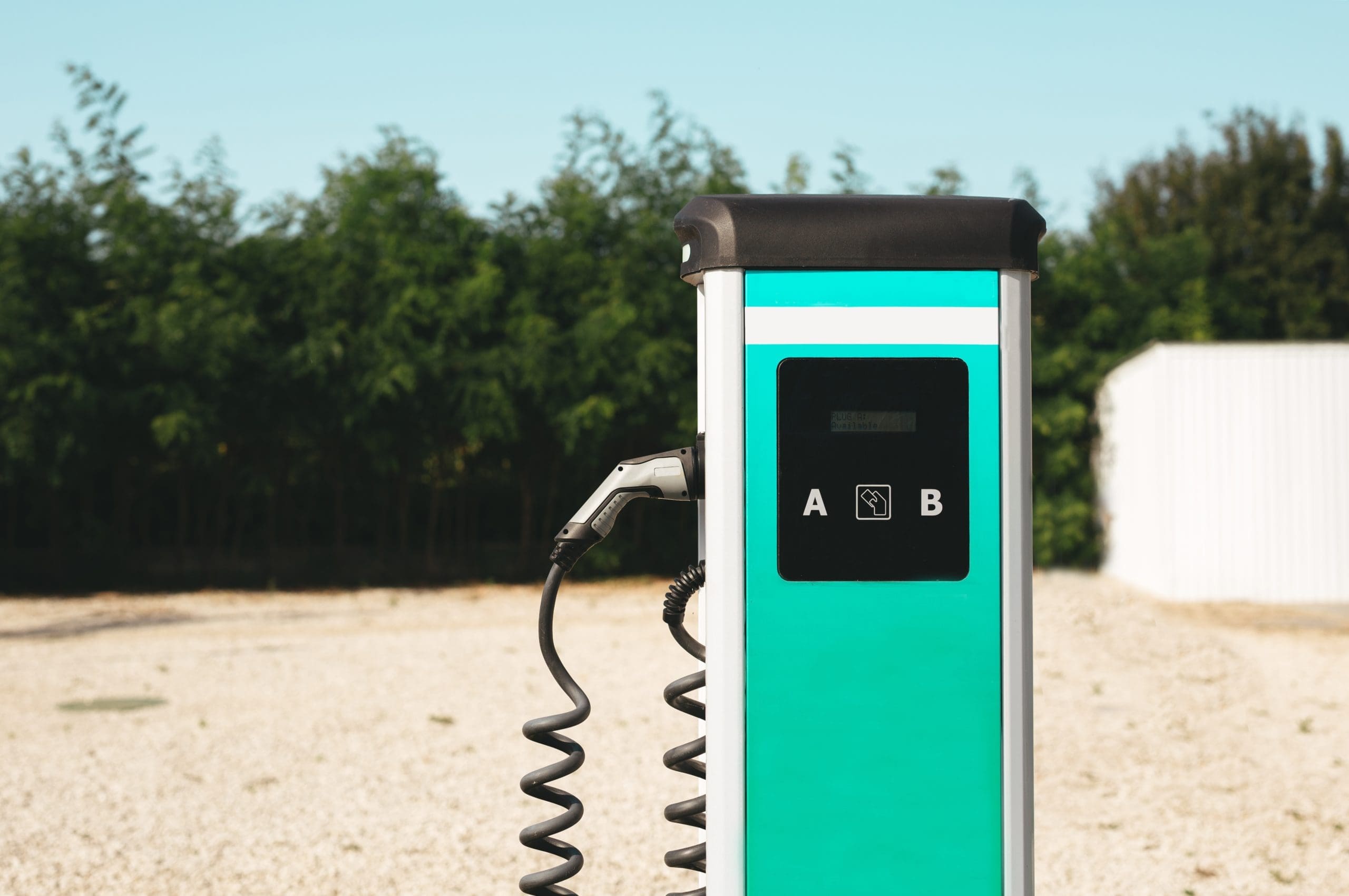 Aqua colored electric car station