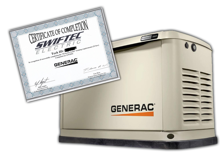 Certificate of completion in front of a Generac generator
